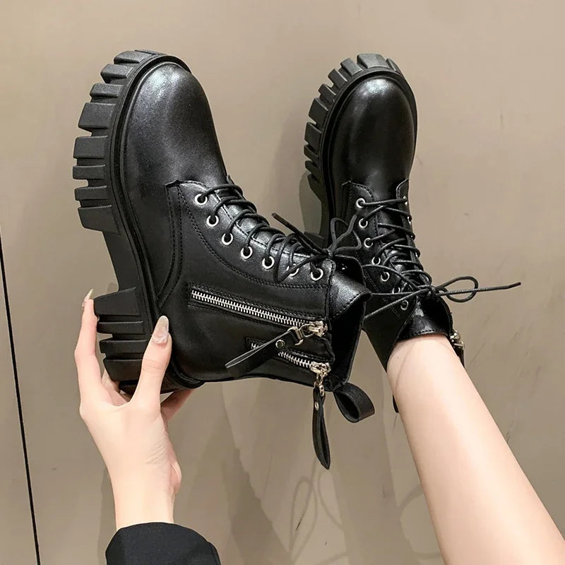 Chunky zip lace-up boots for women