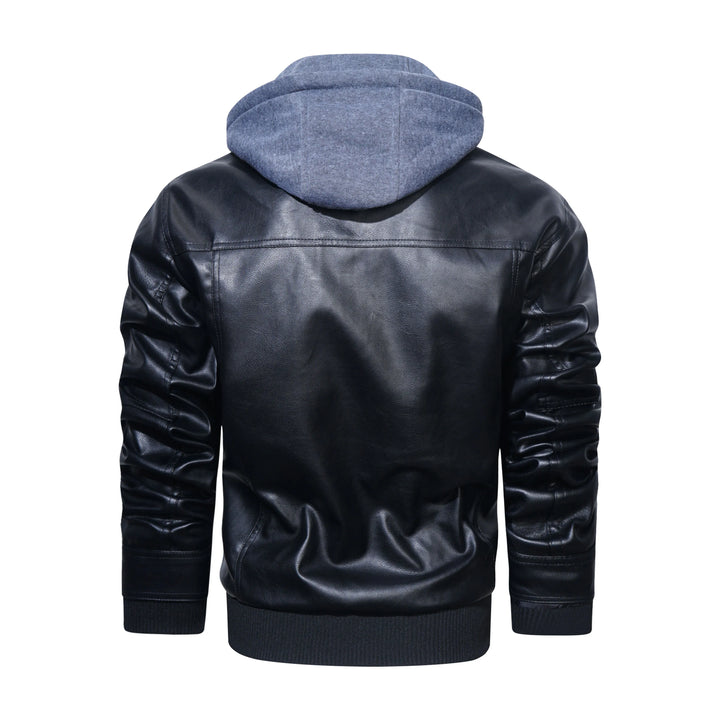 Men's leather jacket with detachable hood