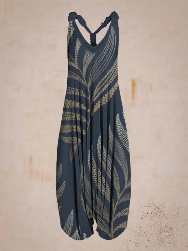 Boho sleeveless jumpsuit with ethnic style for women