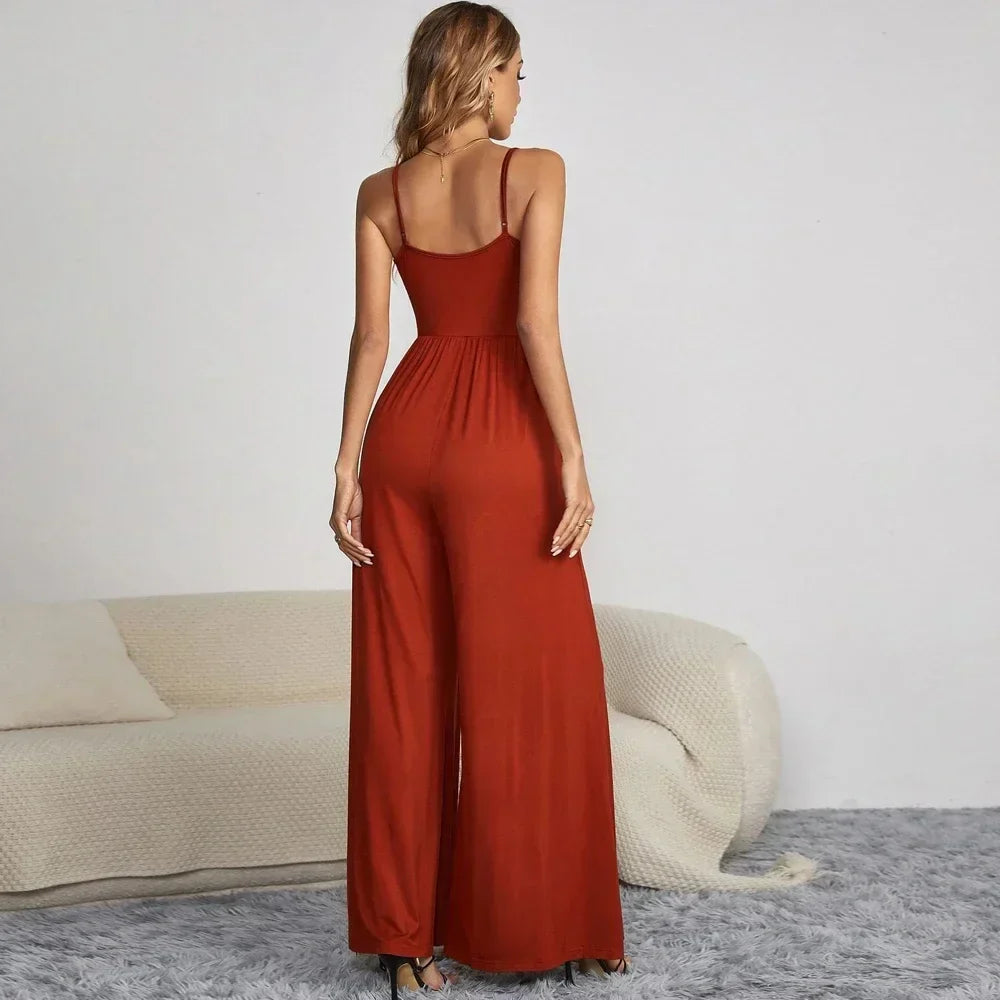 Women's jumpsuit with spaghetti straps and wide-leg design