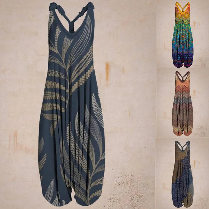 Boho sleeveless jumpsuit with ethnic style for women