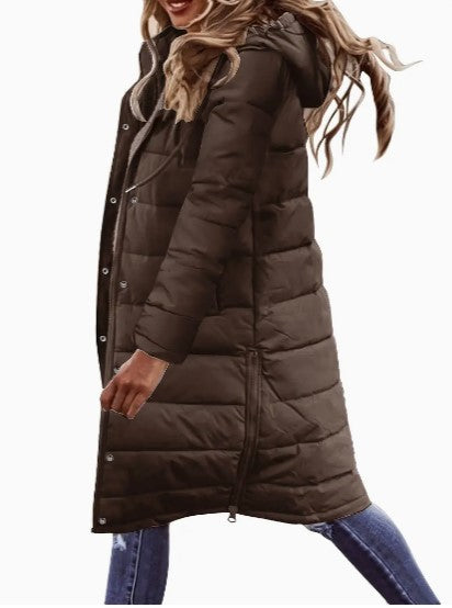 Women's long padded coat with hood