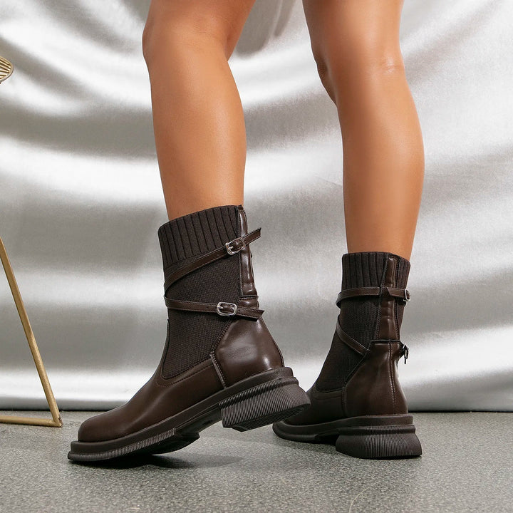 Women's Retro Platform Heel Boots - Classic Chunky Sole Footwear