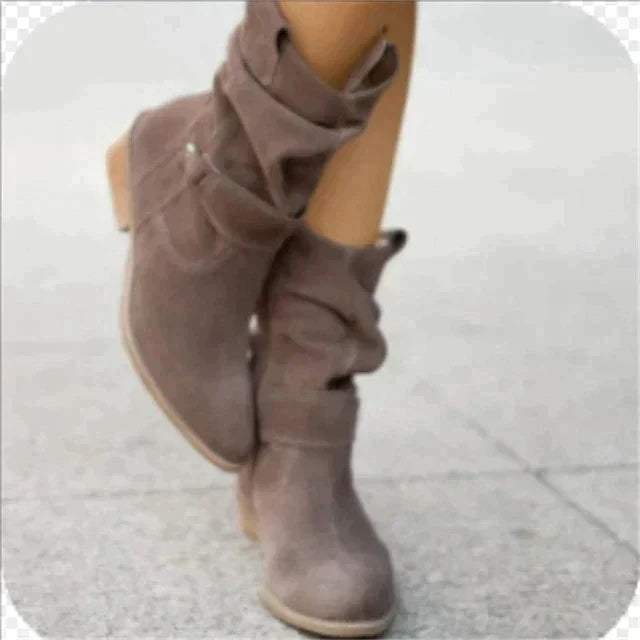 Women's low heeled boots with side zippers