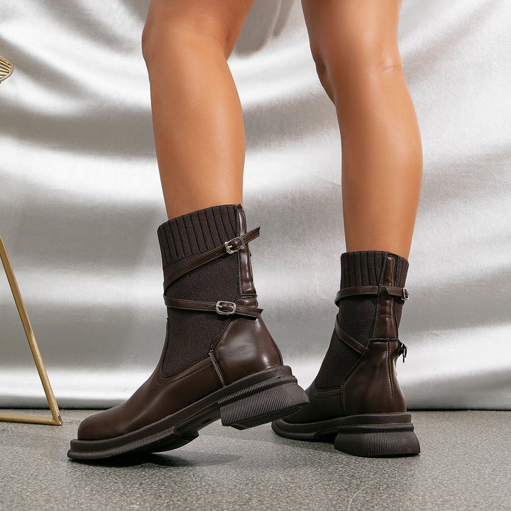 Women's Faux Leather Ankle Boots with Straps