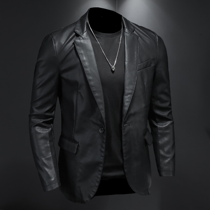 Men's leather jacket with turned-up collar