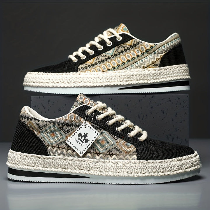 Ethnic patterned canvas sneakers for men