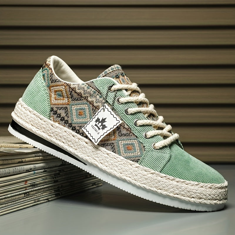 Ethnic patterned canvas sneakers for men