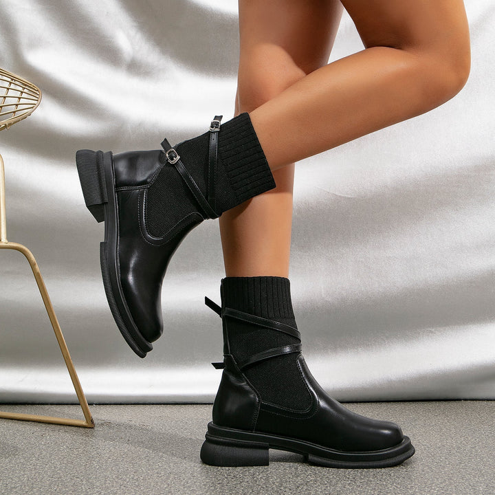 Women's Faux Leather Ankle Boots with Straps