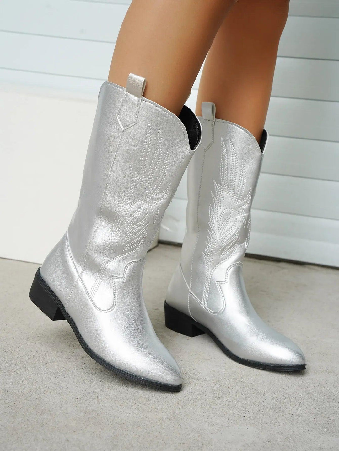 Women's PU Leather Cowboy Boots with Comfortable Lining