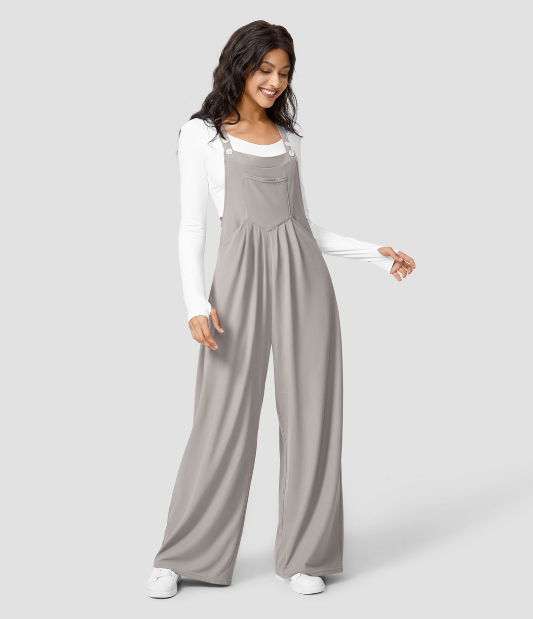 Women's Wide-Leg Overalls - Relaxed Fit - Button Strap - Casual Lightweight Wear