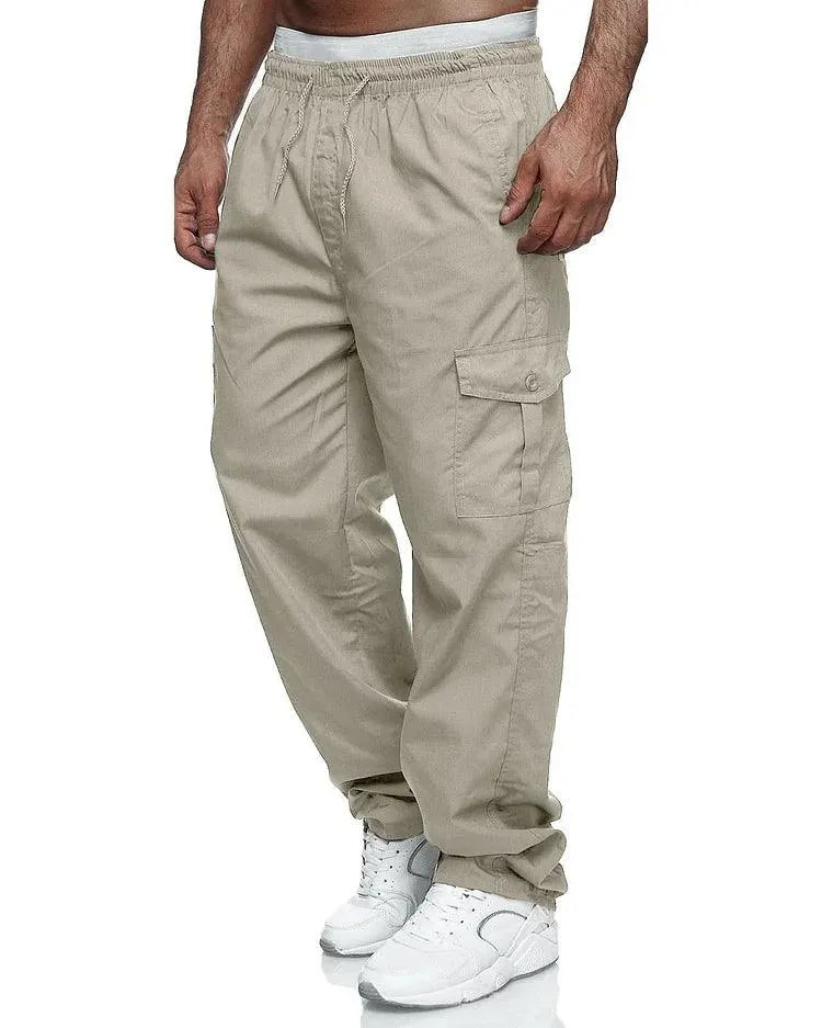 Men’s Cargo Pants - Loose Fit - Elastic Waistband - Multiple Pockets - Durable Fabric