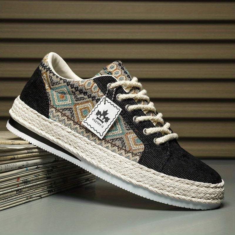 Ethnic patterned canvas sneakers for men