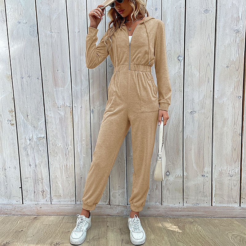 Women's zip up hoodie long sleeve jumpsuit