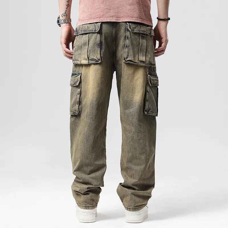 Men's retro cargo pants with multiple pockets