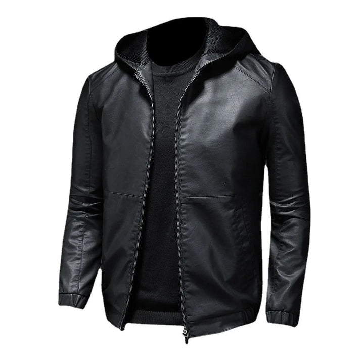 Men's stylish hooded leather jacket