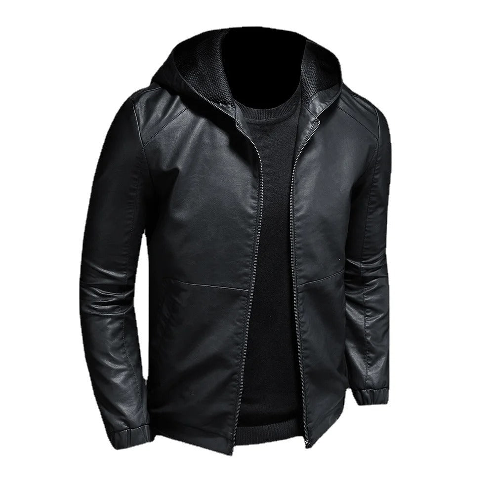 Men's stylish hooded leather jacket