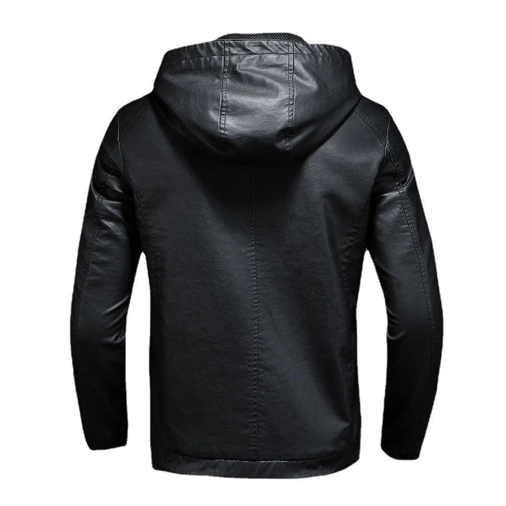 Men's stylish hooded leather jacket