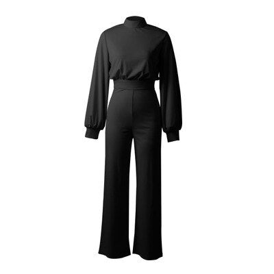 Long-Sleeve High Collar Slim Fit Jumpsuit for Women