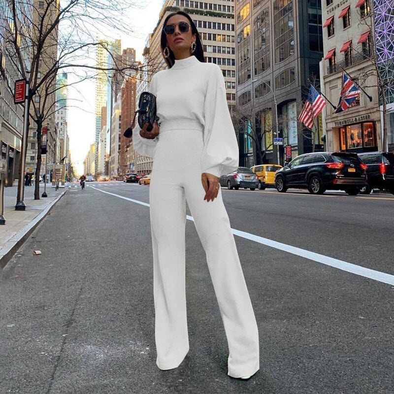 Long-Sleeve High Collar Slim Fit Jumpsuit for Women