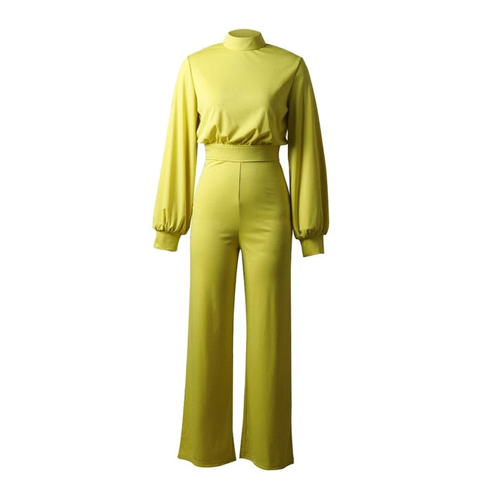 Long-Sleeve High Collar Slim Fit Jumpsuit for Women