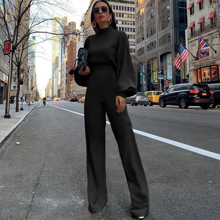 Long-Sleeve High Collar Slim Fit Jumpsuit for Women