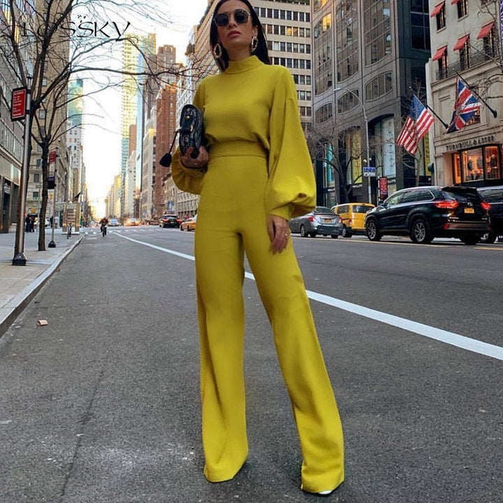 Long-Sleeve High Collar Slim Fit Jumpsuit for Women