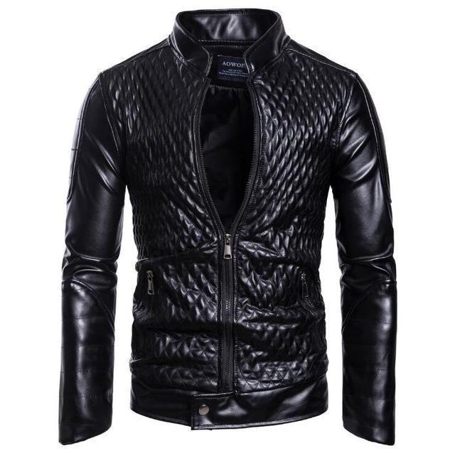 Stylish men's leather jacket with diamond pattern