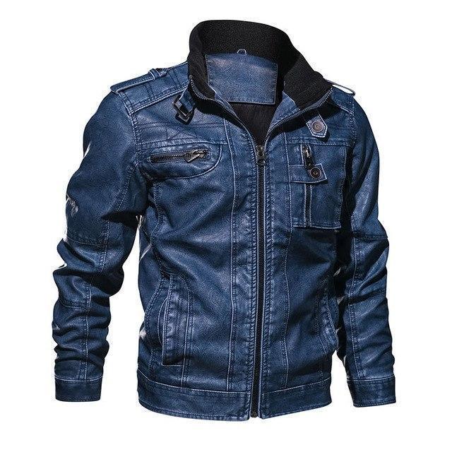 Men's casual warm motorcycle pu leather jacket