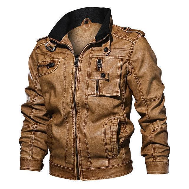 Men's casual warm motorcycle pu leather jacket