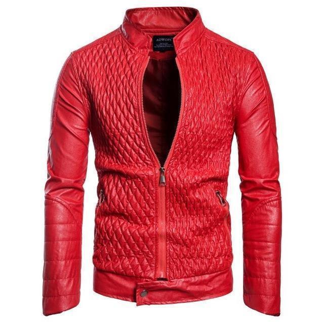 Stylish men's leather jacket with diamond pattern