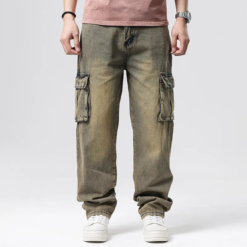 Men's retro cargo pants with multiple pockets