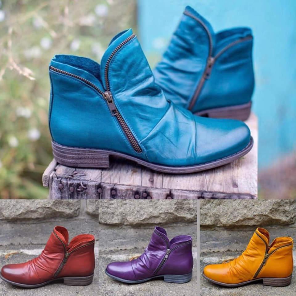 Leather Zip-Up Boots for Women